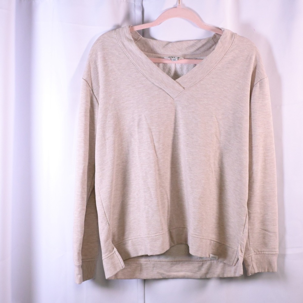 Orvis Women's Small Beige V-Neck‎ Sweatshirt Modal Stretch Pullover